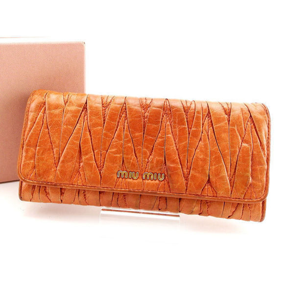 Miu Miu Long Wallet Bi-fMatelasse Long Wallet T14980 Orange - Picture 1 of 7